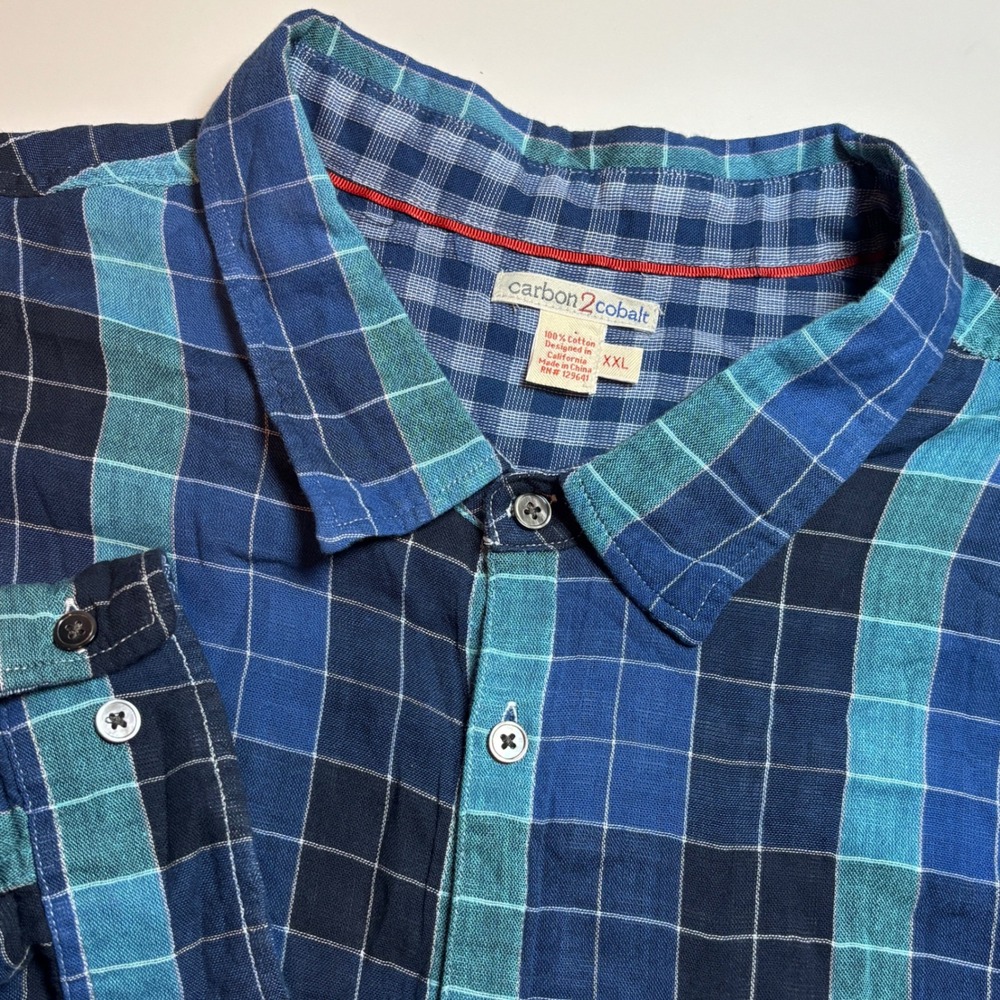 Carbon2Cobalt Blue Plaid Check Mens XXL Long Sleeve Button Up Shirt Casual Lined